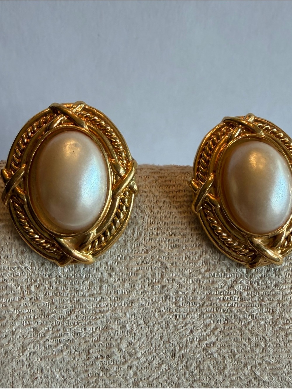 Gold-Tone Pearl Cabochon Clip Earrings - Classic Women's Jewelry